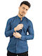 Senior Men's Shirt Long Sleeve Linen Navy Blue