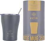 Estia Coffee Mug Save The Aegean Glass Thermos Stainless Steel BPA Free Grey 350ml with Straw