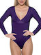 Lingerie Wrap Long Sleeve Bodysuit Purple