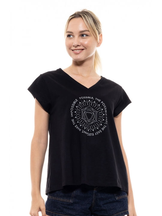 Splendid Damen T-Shirt mit V-Ausschnitt Schwarz