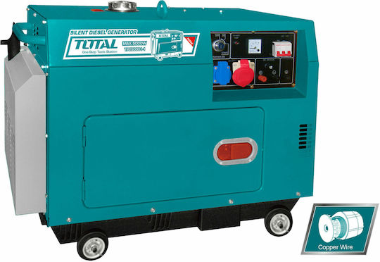 Total Trifazică Generatoare silențioase Generator Petrol cu Autostart, Roți și Putere Maximă 5kVA