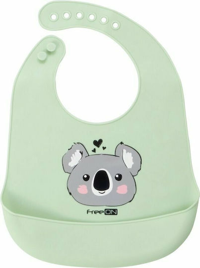 FreeOn Animal Waterproof Bib Silicone with Button & Pocket Mint for 6 m+