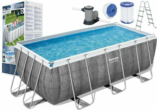 Bestway Schwimmbecken 8.124lt mit Metallic-Rahmen 412x201x122cm Grau