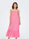 Only Summer Midi Dress with Ruffle Pink
