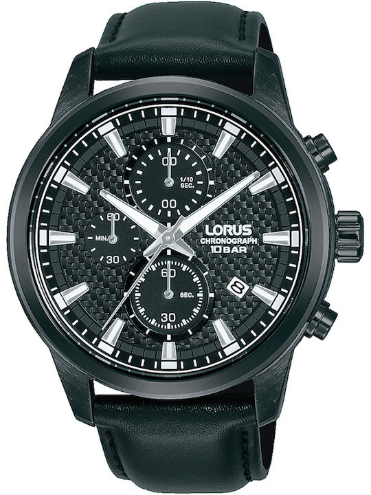 Lorus Sports Men's Watch 44mm Chronograph Battery with Black Leather Strap