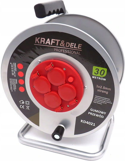 Kraft & Dele Cablu de prelungire 4 locuri cu cablu de 30m Diametru 3 x 2.5mm² Argintiu