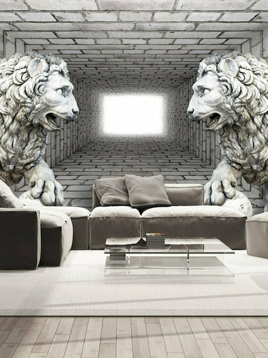 Fototapet de Perete 300x210cm Stone Lions Tesatura Bej