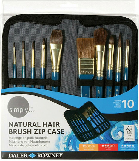 Daler Rowney Simply Watercolour Brush Zip Case Σετ Πινέλα Ζωγραφικής 10τμχ