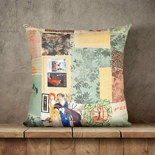 Lino Home Dekorativer Kissenbezug Society 101 Aqua Beige Koralle Grün 45x45cm
