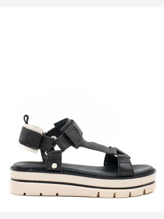 Leather Women's Flat Sandals Flatforms Black