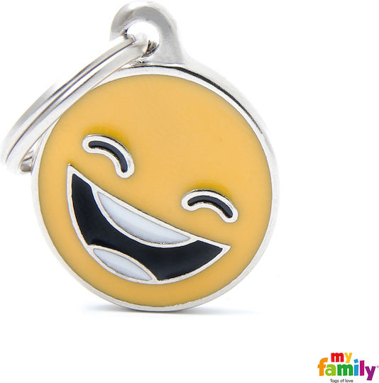 My Family Smile Galbenă Dimensiuni 2.85x2.15cm Etichetă Pentru Identificarea Câinelui Circulară Galbenă Metalică Personalizată
