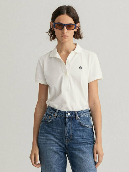 Gant Icon Γυναικεία Polo Μπλούζα Κοντομάνικη Λευκή