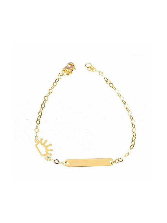 Filva Oro Kids Gold ID Bracelet 14K Παιδική Ταυτότητα 14Κ 029988 with Crown for Girl