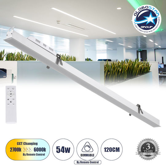 GloboStar Luca LED Kommerzielle lineare Beleuchtung Leuchte Decke 54W Warmes Weiß IP20 mit einstellbarer Helligkeit B121.5xT5xH4cm
