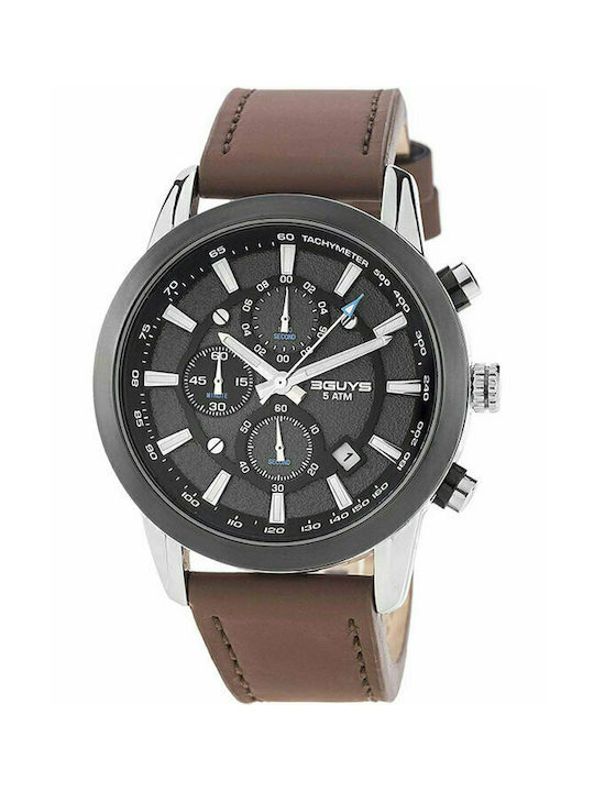 3Guys Watch Battery with Brown Leather Strap