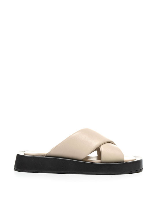 FABIO RUSCONI LEATHER FLATFORM SANDALE - Bej FBRLUNA/BEIGEnero