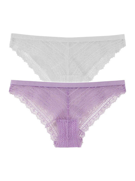 Caia Дамско Слип 2Pack с дантела White/Lilac