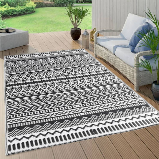 vidaXL Teppich Außenbereich Rechteckig Synthetisch,Polyester/Cotton/Leather Black