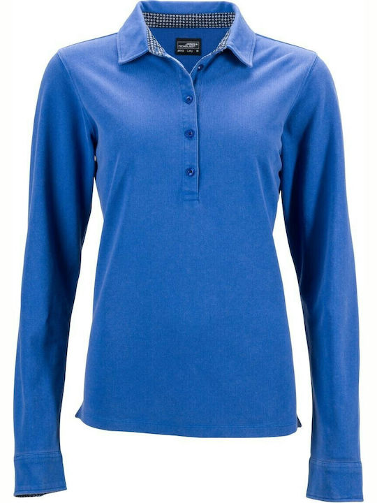 James & Nicholson Unisex Long Sleeve Promotional Blouse Blue