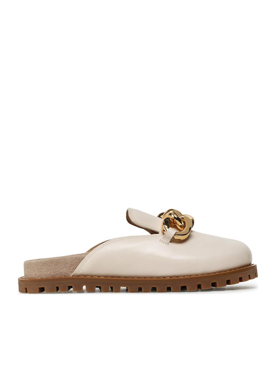Scarlett Flat Δερμάτινα Mules σε Μπεζ Χρώμα