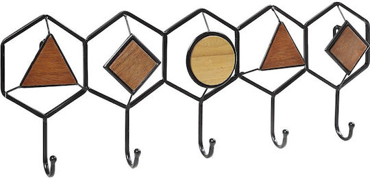 Espiel Wall Hanger Geometric Metal 5 Hooks Brown 59.5x4.5x21cm 2 Pieces