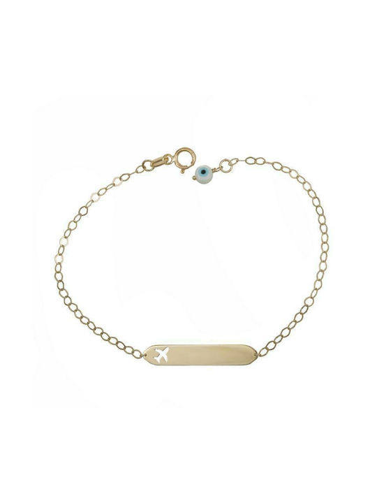 Kids Gold ID Bracelet 9K with Evil Eye for Boy