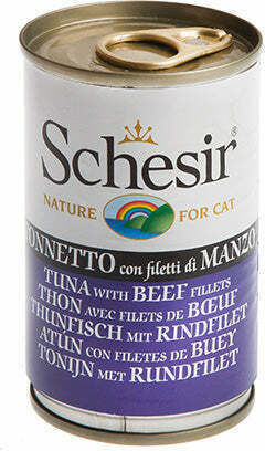 Schesir Nature For Cat Wet Food for Adult Cats in Cans with Beef and Tuna Gluten-Free 140gr