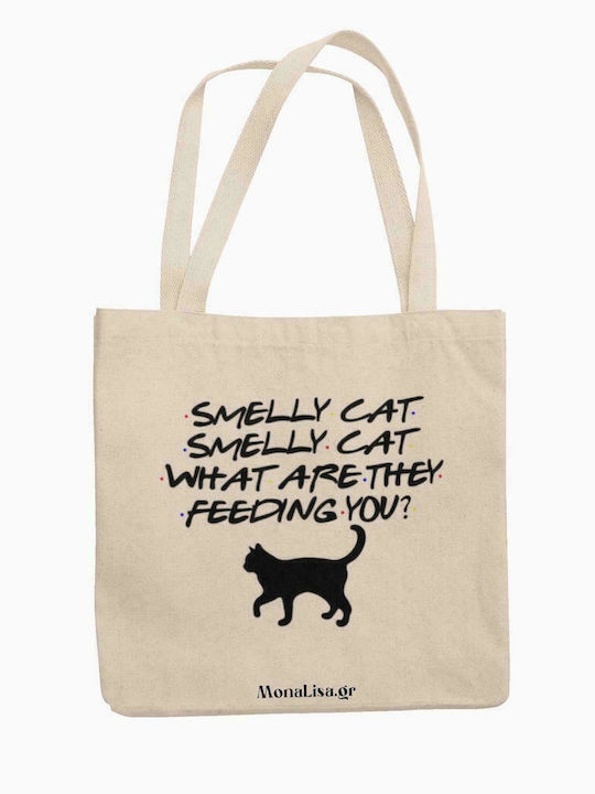 Monalisa Smelly Cat Fabric Shopping Bag in Beige color