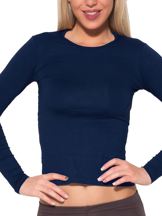 Apple Boxer Women's Crop Top Long Sleeve Navy Blue