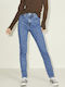 High Waist Women's Jean Trousers in Slim Fit Medium Blue Denim