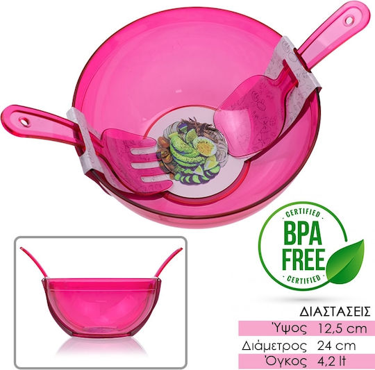 Salatschüssel mit Salatbesteck Kunststoff Rosa 24x24x12.5cm 3Stück