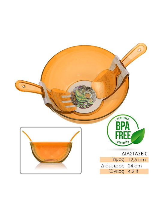 Plastic Salad Bowl with Salad Spoons Orange 24x24x12.5cm 3pcs