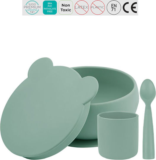 Minikoioi Feeding Set made of Silicone Green 3pcs for 6+ months