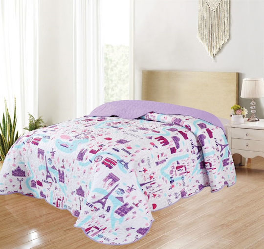 Adam Home Детско Одеяло Единично Градове Лилаво 160x220см