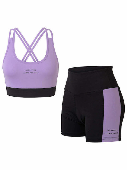 Set Women's Training Leggings Shorts High Waisted Purple
