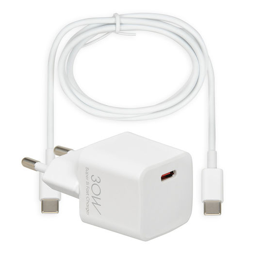 iBox Ladegerät mit USB-C Anschluss und Kabel USB-C 30W Stromlieferung Weißs (C-38)