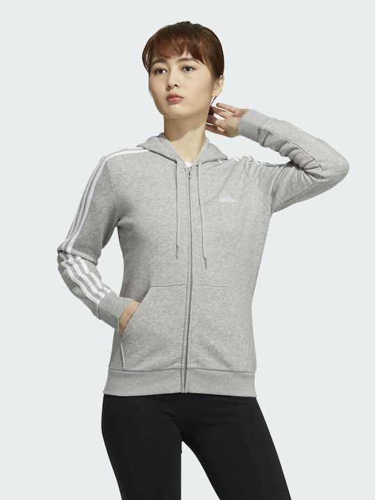 Adidas Essentials Γυναικεία Ζακέτα Φούτερ με Κουκούλα Γκρι