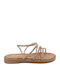 Leather Women's Flat Sandals in Gold Color