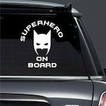 Σήμα Baby on Board με Αυτοκόλλητο Superhero Λευκό