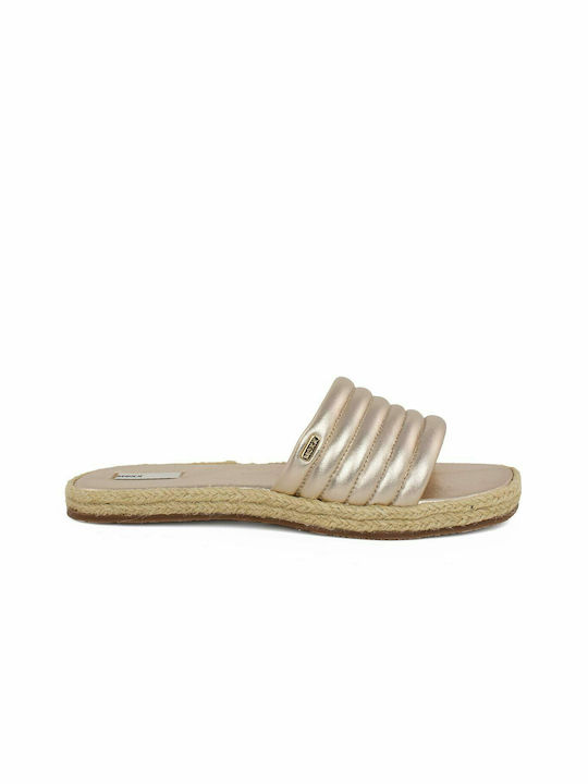 Mexx Joelle Leather Women's Flat Sandals In Gold Colour