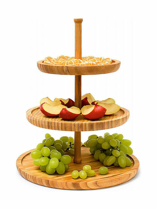 Relaxdays Wooden Dessert Tower Stand with 3 Tiers Beige Ø30cmxY37cm