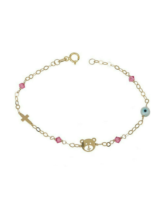 Kids Gold Chain Bracelet 9K with Evil Eye for Girl