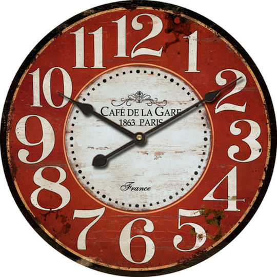 ArteLibre Antique Wall Clock Wooden Red Ø58cm