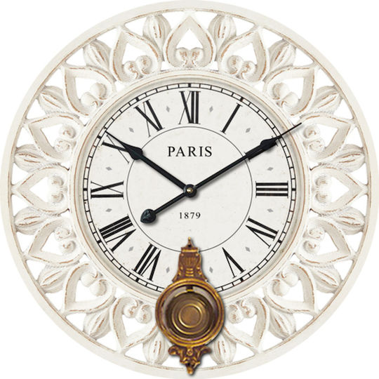 ArteLibre Antique Wooden Wall Clock with Pendulum White Ø58cm