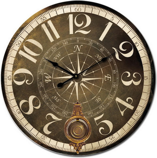 ArteLibre Antikes Wanduhr Hölzernes Braun Ø58cm