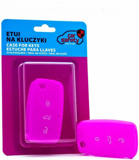 Θήκη Κλειδιού Car Safety από Silikon με 3 Κουμπιά για Sitz / Skoda / VW σε Rosa Χρώμα