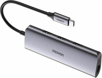 Ugreen CM252 USB 3.0 Hub 3 Porturi cu conexiune USB-A / Ethernet Gri