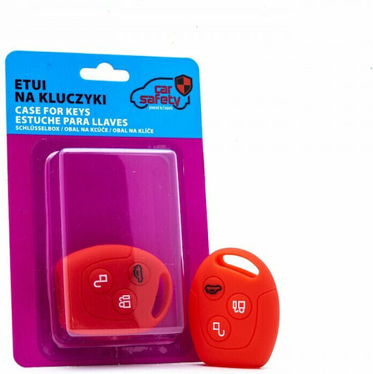 Silicone Car Key Cover Case Car Safety with 3 Buttons for Ford Red