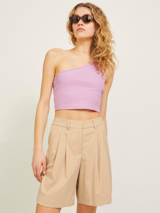 Γυναικείο Καλοκαιρινό Crop Top Off-Shoulder Βαμβακερό με έναν Ώμο Violet Tulle