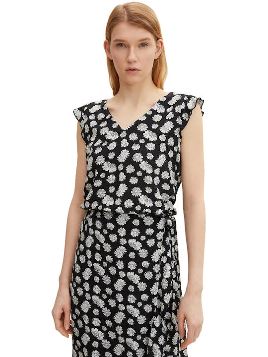 Tom Tailor pentru Femei de Vară Bluză Fără mâneci Floral Black Daisy Print
